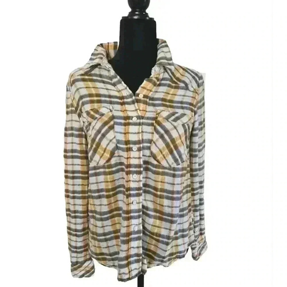 Free People Womens Gauzy Flannel Long Sleeve Button Down Top XS - Picture 2 of 14
